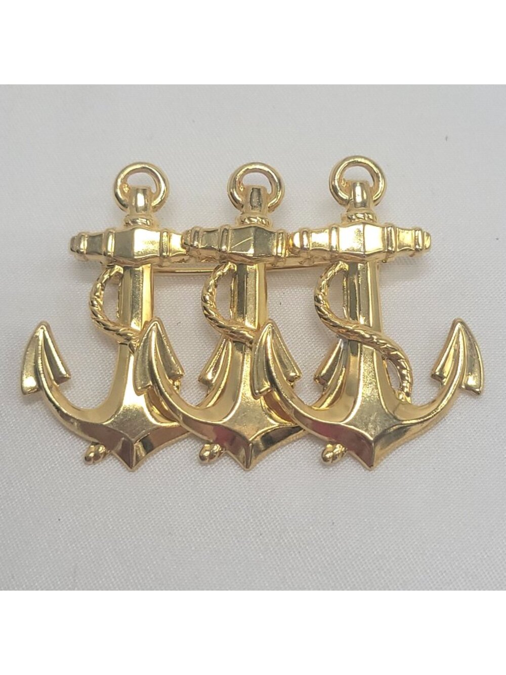 Vtg Gold-Tone 3 Ship Anchor Brooch Pin Nautical Rope Design Jewelry Maritime